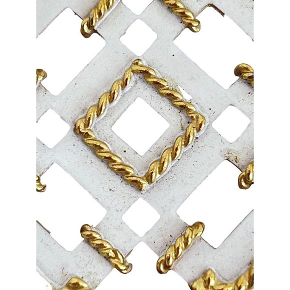 Vintage Signed Avon Brooch Geometric Design White Enamel Goldtone Metal Tassels - Picture 3 of 6